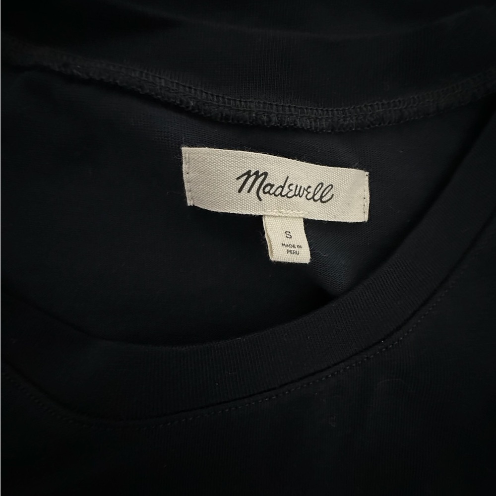 Madewell Black Ruched Side Short Sleeve Cotton Lyocell Tee Size Small Minimalist - Picture 5 of 7